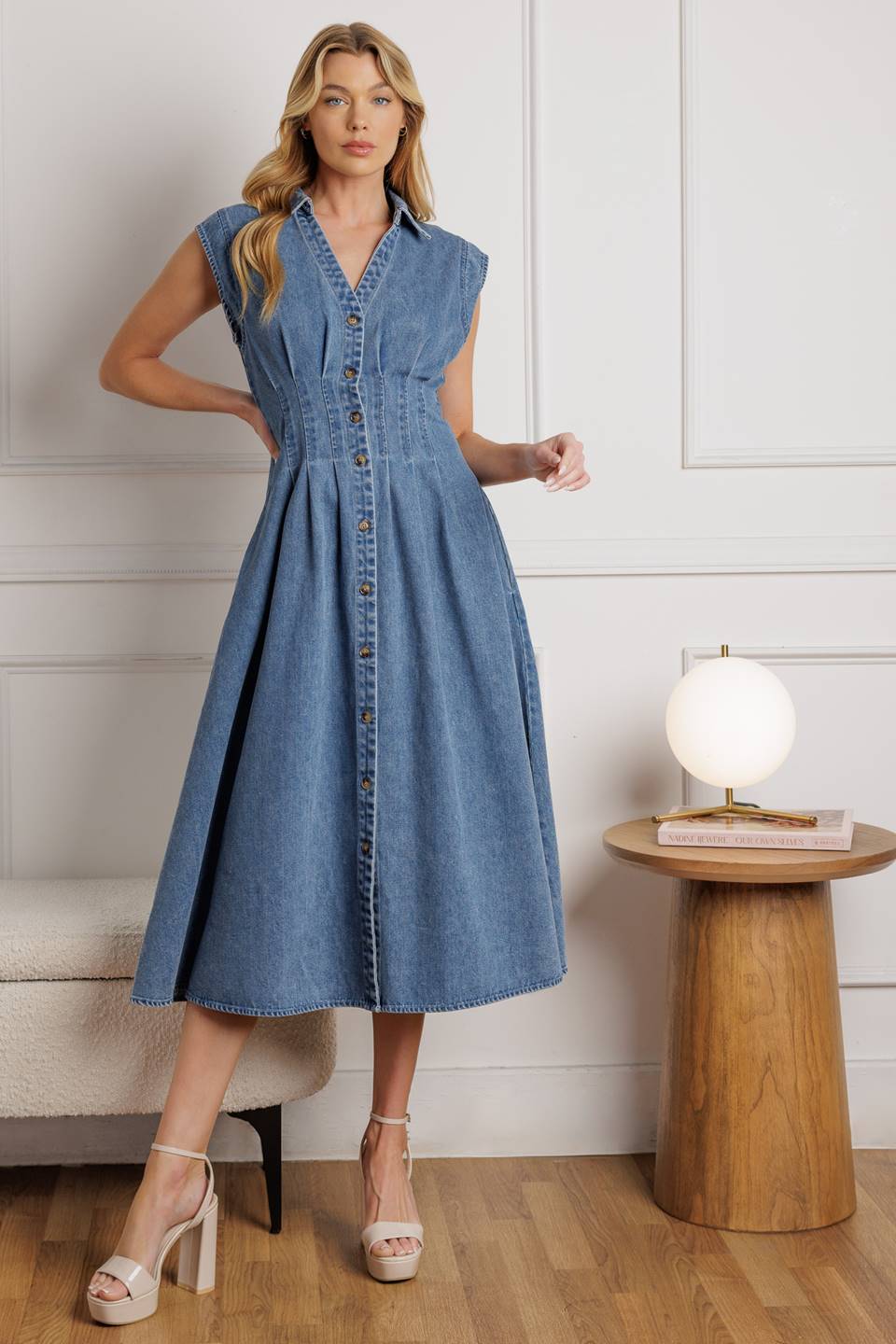 ROSES OF LOVE DENIM MIDI DRESS Flying Tomato